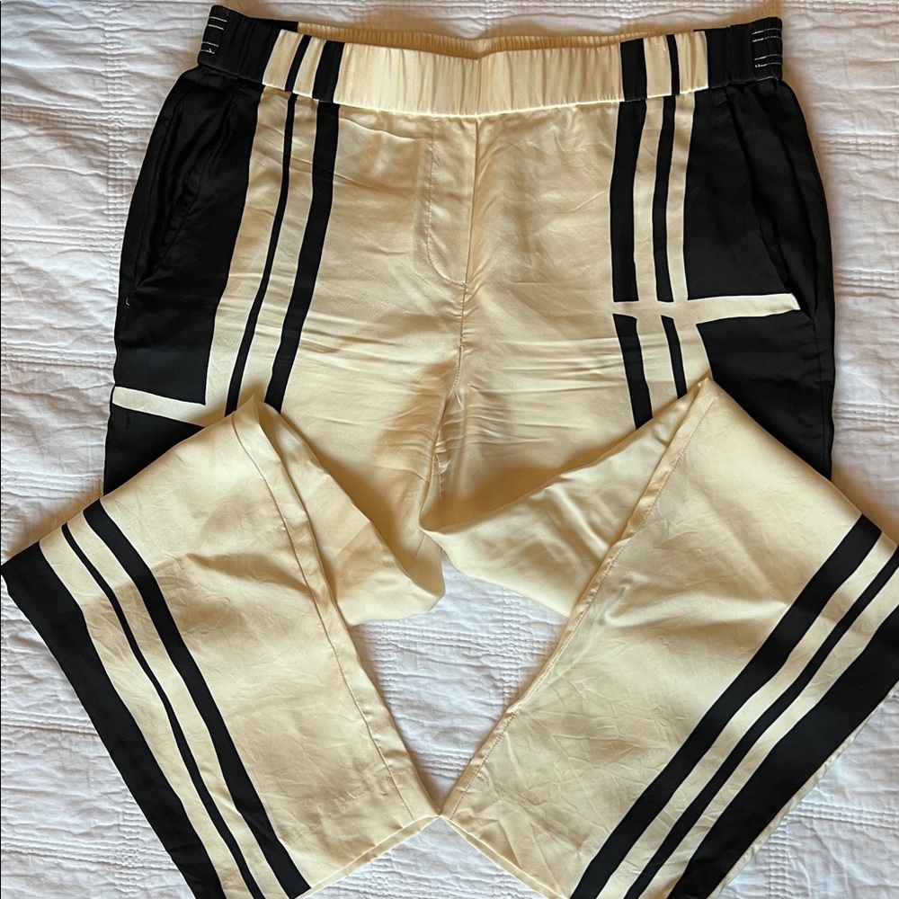 Theory Black & Cream Silk Pants